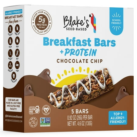 Blake’s Seed Based Breakfast Bars with Protein — Chocolate Chip 5ct, Top 9 Allergen Free