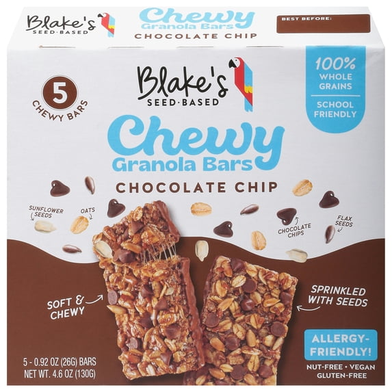 Blake's Seed-Based Chewy Chocolate Chip Bars 5 Count 4.6 oz (Pack of 6)