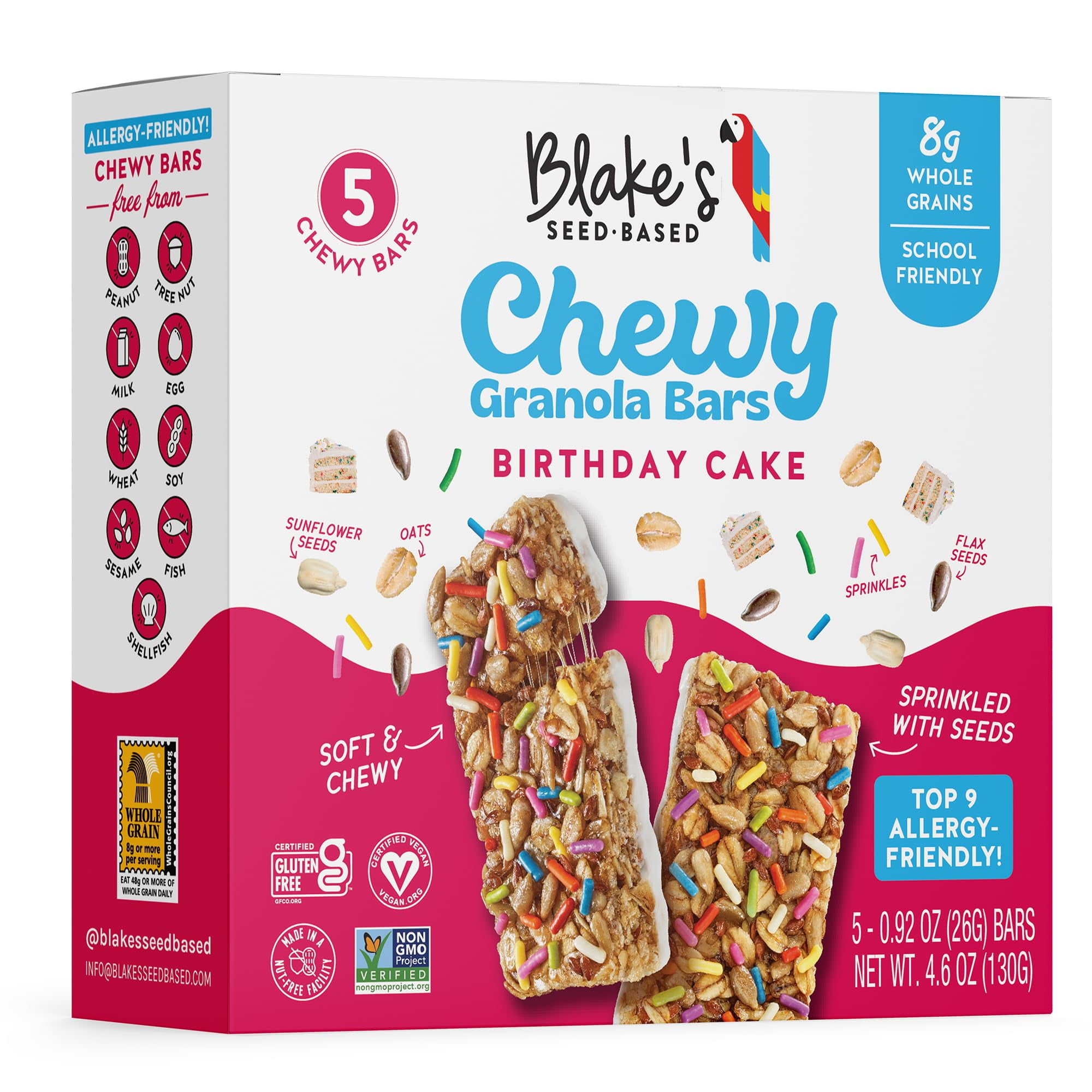 Blake’s Seed Based Chewy DHF10 Granola Bars Birthday Cake (5 Count), Vegan, Gluten Free, Nut