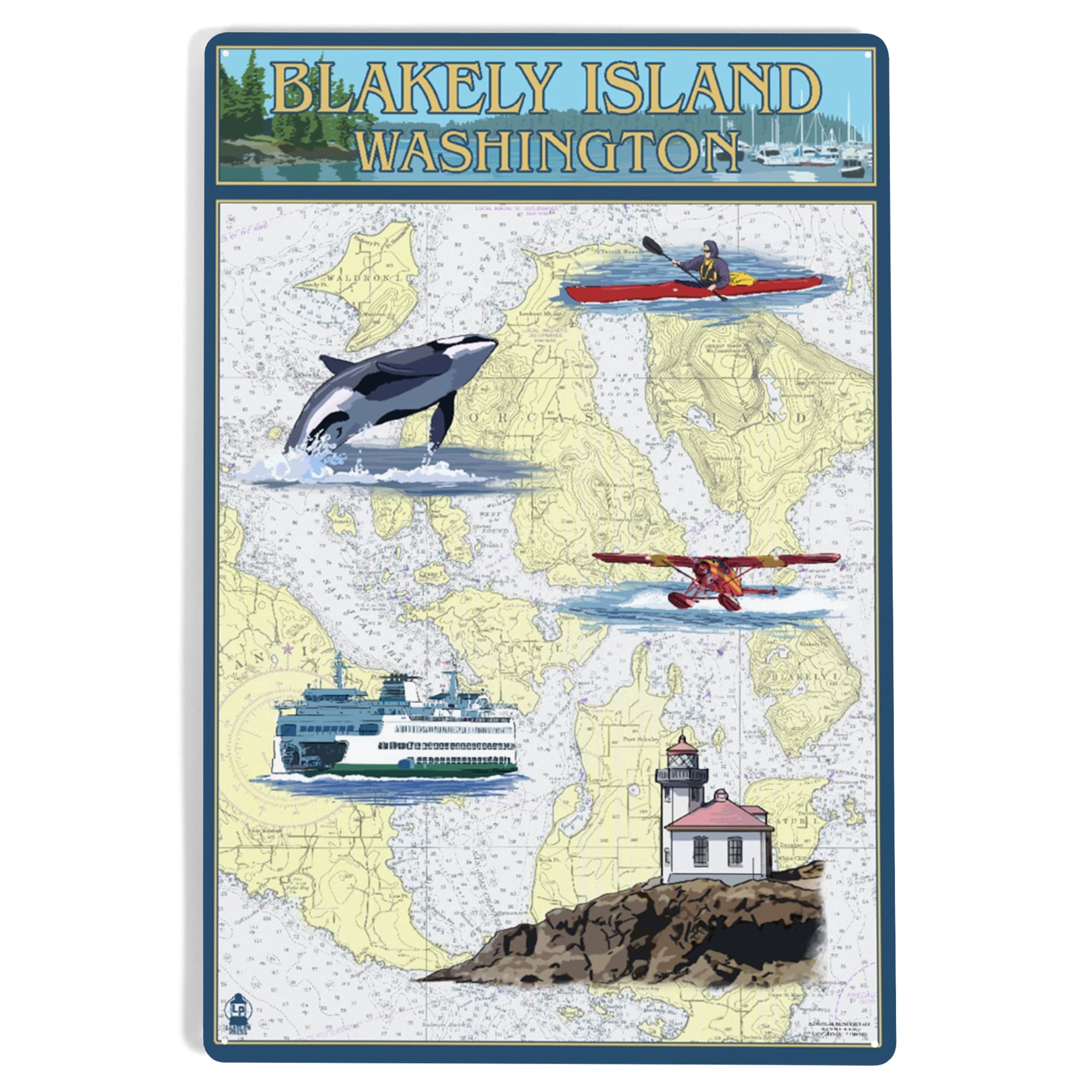 Blakely Island, Nautical Chart and Icons (12x18 Aluminum Art, Indoor ...
