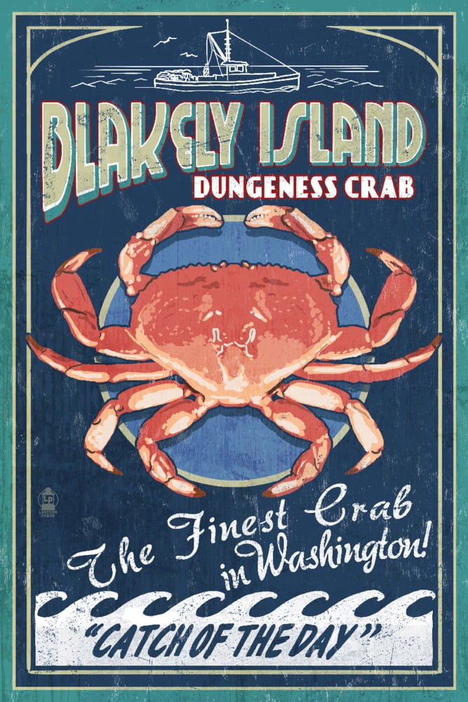 Blakely Island, Vintage Crab Sign (16x24 Giclee Gallery Art Print ...
