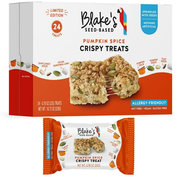 Blake’s Seed Based Crispy DNF2 Treats - Pumpkin Spice (24 Nut Free, Gluten Free, Dairy Free & Vegan, Healthy Snacks for Kids or Adults, School Safe, Low Calorie Organic Fruit Flavored Snack