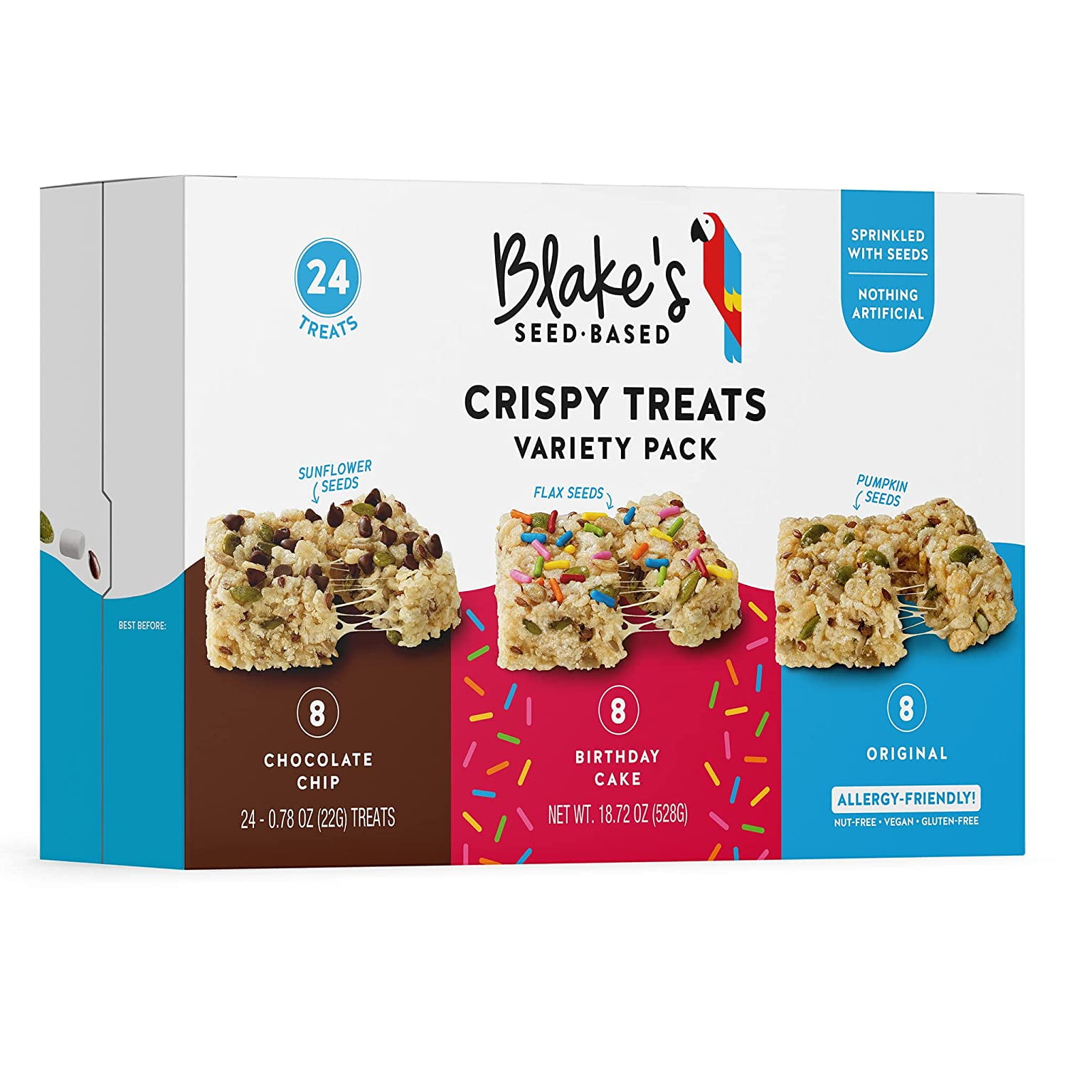 Blakes Seed Based Crispy Treats - Variety Pack (24 Count), Vegan, Gluten Free, Nut Free & Dairy Free, Healthy Snacks for Kids or Adults, School Safe, Low Calorie Organic Soy Free Snack