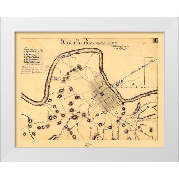Blakeslee 14x12 White Modern Wood Framed Museum Art Print Titled - Nashville Tennessee - Blakeslee 1863