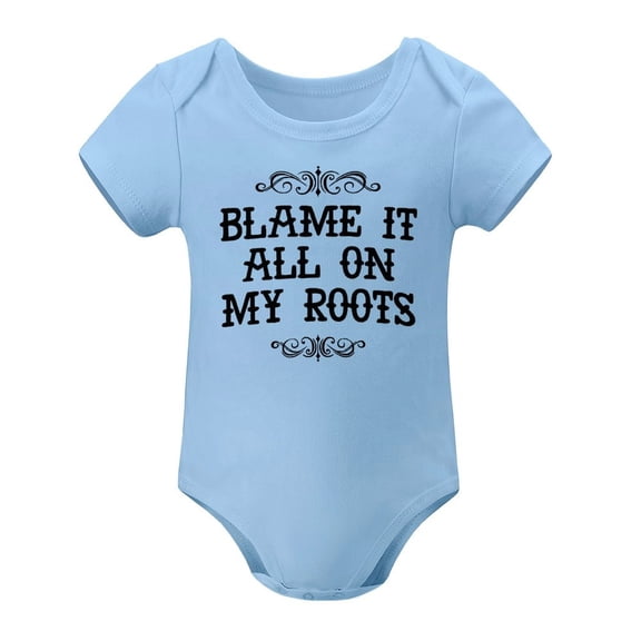 Blame It All on My Roots – Funny Rustic-Inspired Infant One-Piece – Southern Baby Shower Gift Idea Sky Blue-style 9months