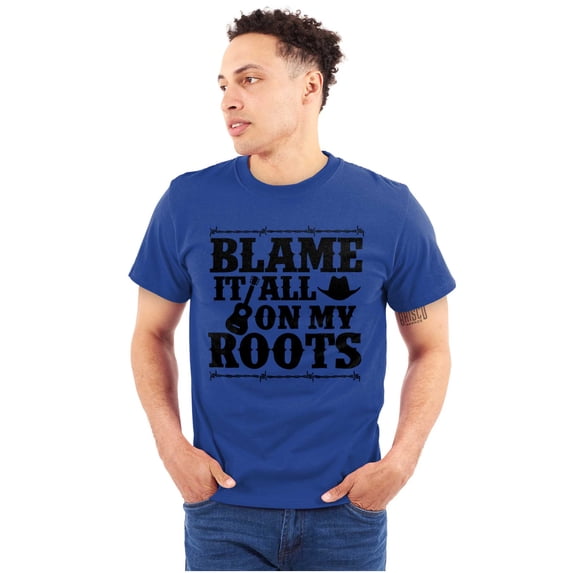 Blame It On My Roots Country Music Plus Size Crewneck Graphic Tee Shirt Brisco Brands 4X
