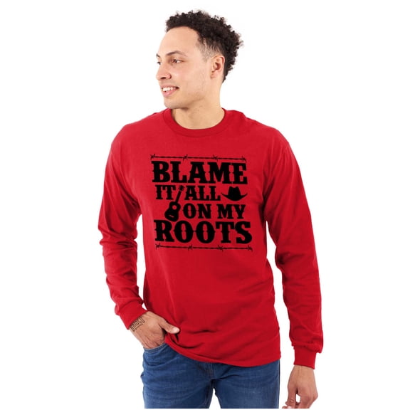 Blame It On My Roots Country Music Plus Size Long Sleeve Graphic Tee Shirt Brisco Brands 3X