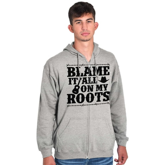 Blame It On My Roots Country Music Unisex Fleece Graphic Zip Up Hoodie Brisco Brands 2X