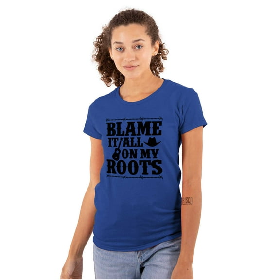 Blame It On My Roots Country Music Womens Slim Fit Graphic Tee Brisco Brands M