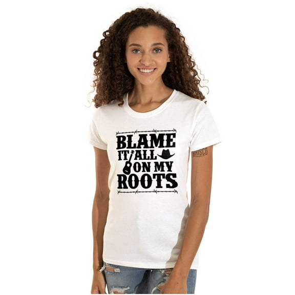 Blame It On My Roots Country Music Womens Slim Fit Graphic Tee Brisco Brands M