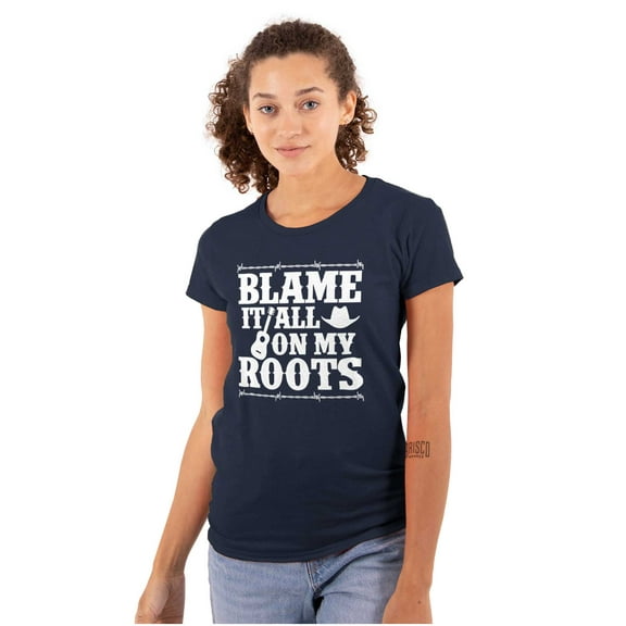 Blame It On My Roots Country Music Womens Slim Fit Graphic Tee Brisco Brands S