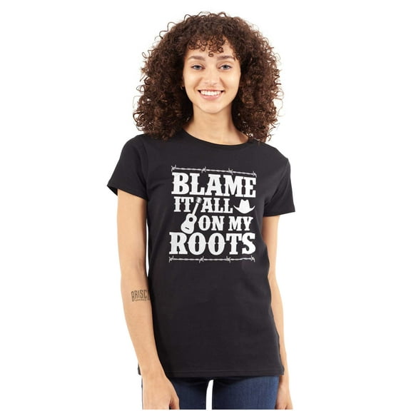 Blame It On My Roots Country Music Womens Slim Fit Graphic Tee Brisco Brands S