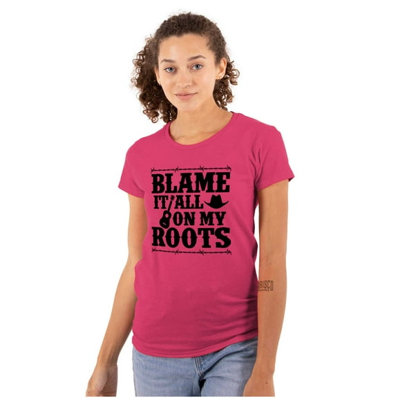 Blame It On My Roots Country Music Womens Slim Fit Graphic Tee Brisco Brands S