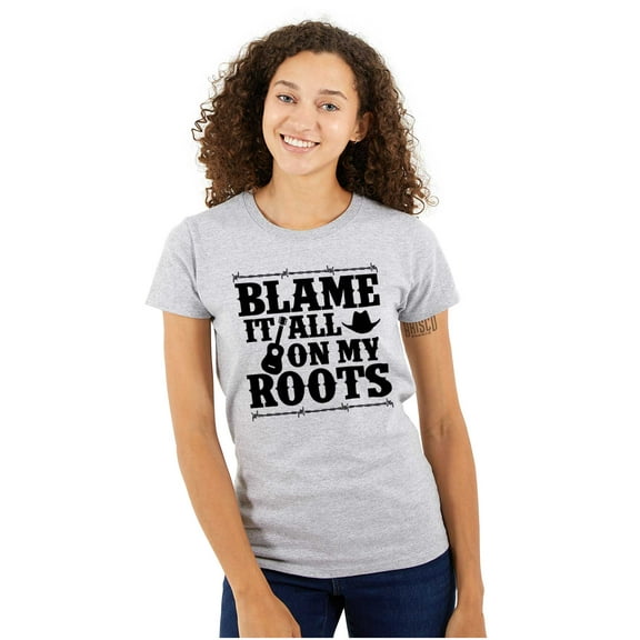 Blame It On My Roots Country Music Womens Slim Fit Graphic Tee Brisco Brands X