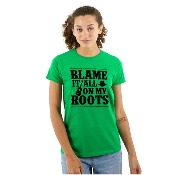 Blame It On My Roots Country Music Womens Fitted Plus Size Graphic Tee Brisco Brands 2X
