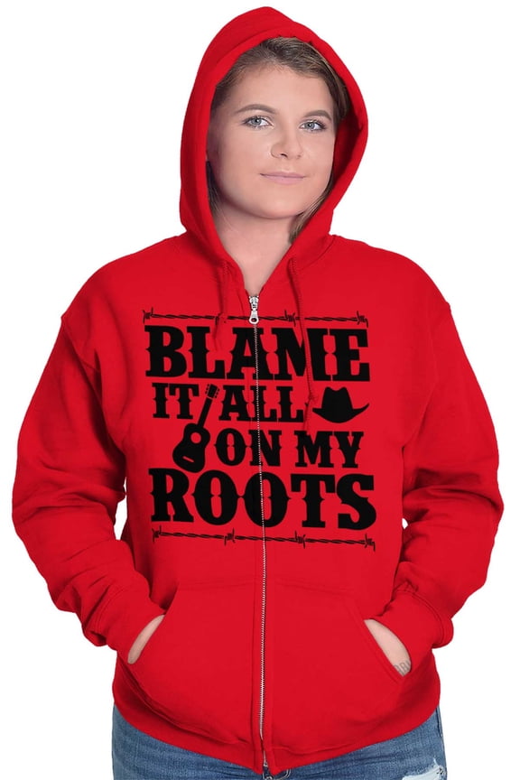 Blame It On My Roots Country Music Zip Up Hoodie Men's Women's Brisco Brands M