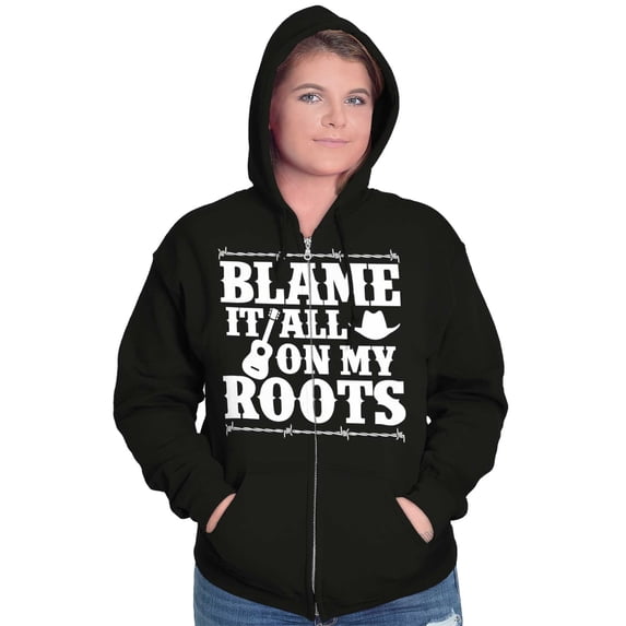 Blame It On My Roots Country Music Zip Up Hoodie Men's Women's Brisco Brands S