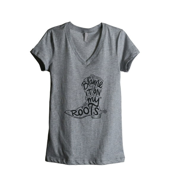 Blame It On My Roots Women's Fashion Relaxed V-Neck T-Shirt Tee Heather Grey Medium