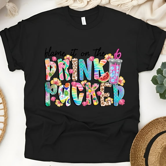 Blame It On The Drink Package Shirt – Tropical Cruise Tumbler Graphic Tee, Black, Size M
