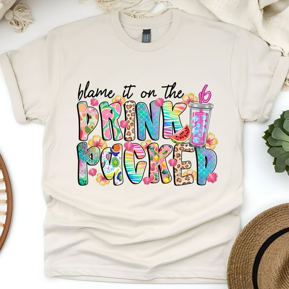 Blame It On The Drink Package Shirt – Tropical Cruise Tumbler Graphic Tee, Natural, Size 3XL