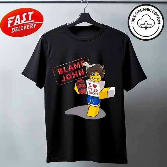 Blame John, Forsaken, Roblox, Shedletsky, Grafik-T-Shirt, Gamer Geschenk, Gaming Shirt, lustiges T-Shirt, Gift Idea ,Black Color,Size M