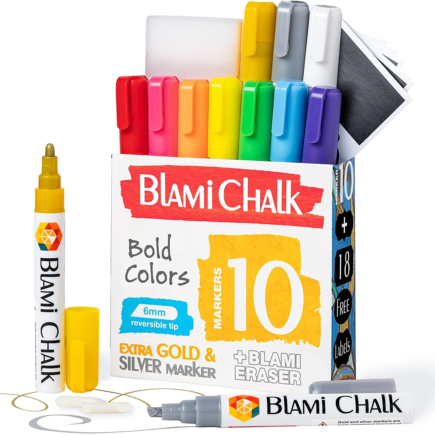 Blami 12 pack Earth Tone Ink Pens Sidewalk Chalk Markers for Window Marker  for Cars - Reversible Tips and Erasing Sponge Included 