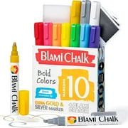 Blami Arts 10 Pack Bold Colors, Extra Gold and Silver Colors 6mm Reversible Tip Chalk Markers Pens – Great for Mother’s Day Gift Ideas