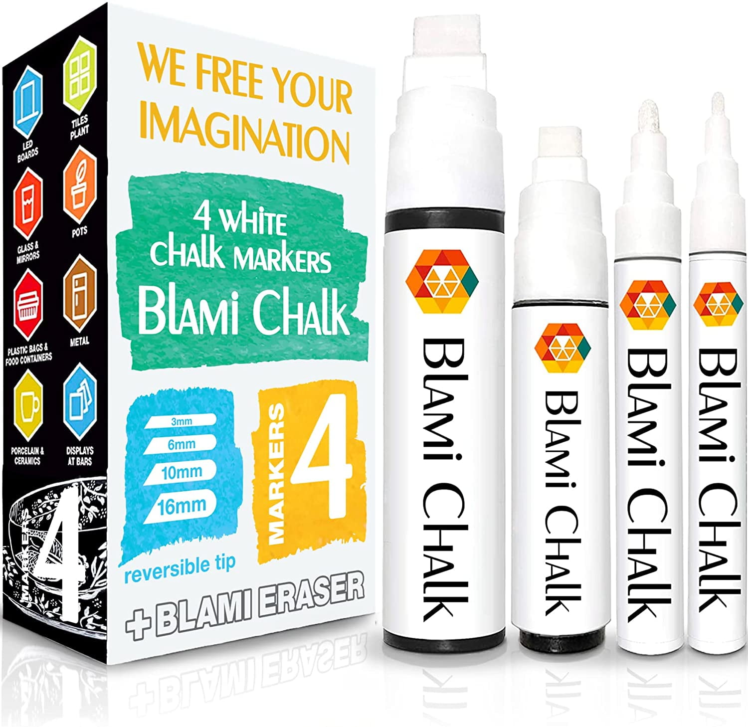 5 White Chalkboard Chalk Markers - White Dry Erase Marker for Blackboard, Chalkboard Signs, Windows, Glass | Variety Pack - Fine & Jumbo Size Ink