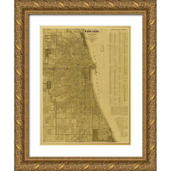 Blanchard 25x32 Gold Ornate Wood Framed with Double Matting Museum Art Print Titled - Antique Map of Chicago (neutral)