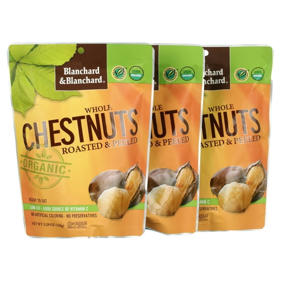 Blanchard & Blanchard Whole Organic Chestnuts Roasted & Peeled 5.29 OZ 3 Pack Gluten Free, Keto, Low Carb