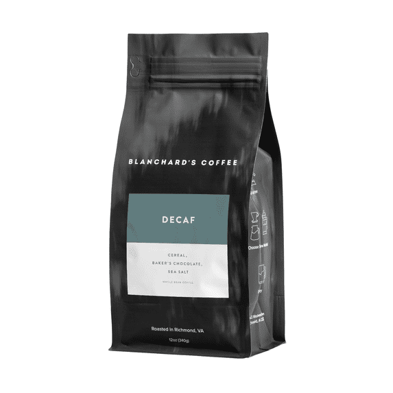 Blanchard's Coffee Decaf Whole Bean 12oz Bag EA Process Decaffeinated