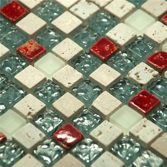 Blancho TIL-JFD-MSK-31-6PC Aquamarine Grid Design Peel & Stick Mosaic Decorative Wall Tile, Multi Color - 6 Piece
