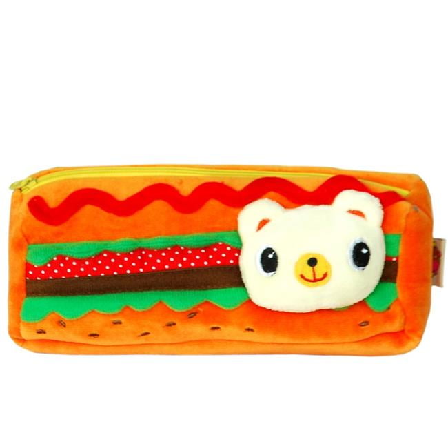 Blancho Bedding HQ-25-ORANGE 3.5 x 2.5 x 2.5 in. Hamburger Design Embroidered Applique Pencil Pouch Bag, Pencil Holder & Carrying Case - Orange
