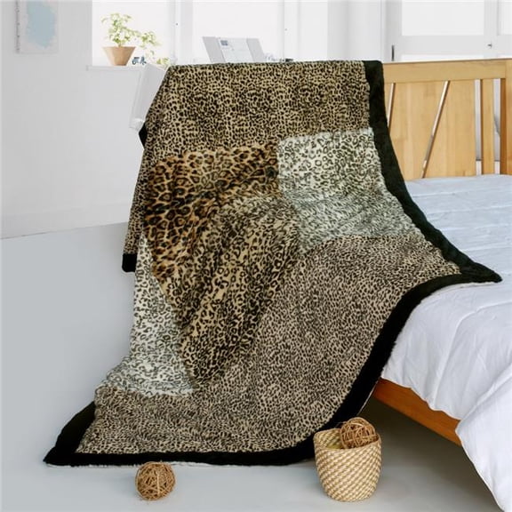 Blancho Bedding ONITIVA-BLK-079 61 by 86.6 in. Leopard Art Design Animal Style Patchwork Throw Blanket, Brown