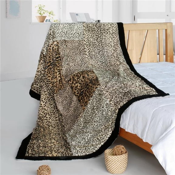 Blancho Bedding ONITIVA-BLK-087 61 by 86.6 in. Magic Leopard Design Animal Style Patchwork Throw Blanket, Brown