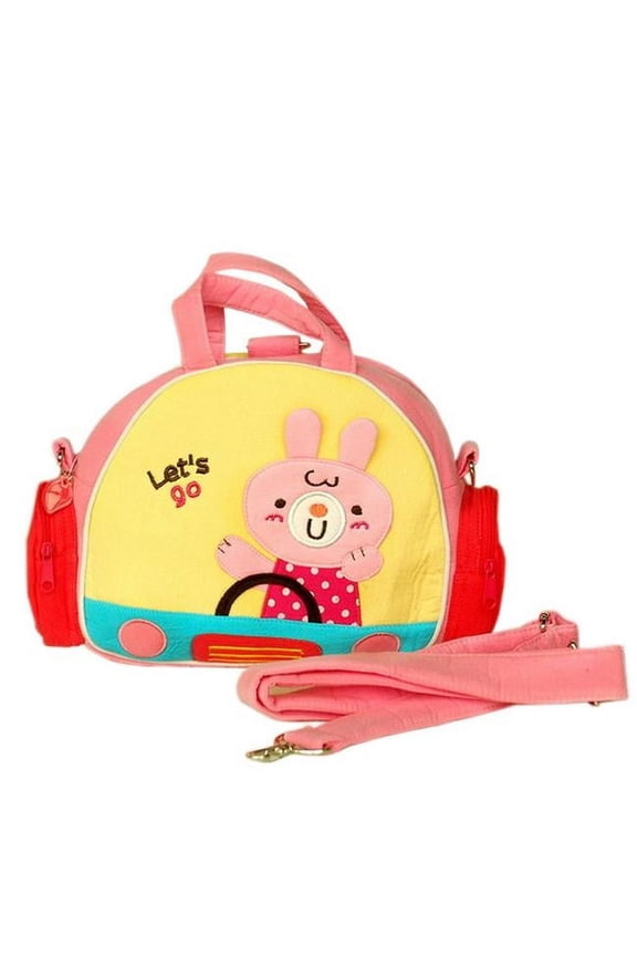 HX-16-YELLOW 8.3 x 8.3 x 2.7 in. Joyce Rabbit Design Embroidered Applique Fabric Art Shoulder, Swing pack & Travel Bag - Yellow