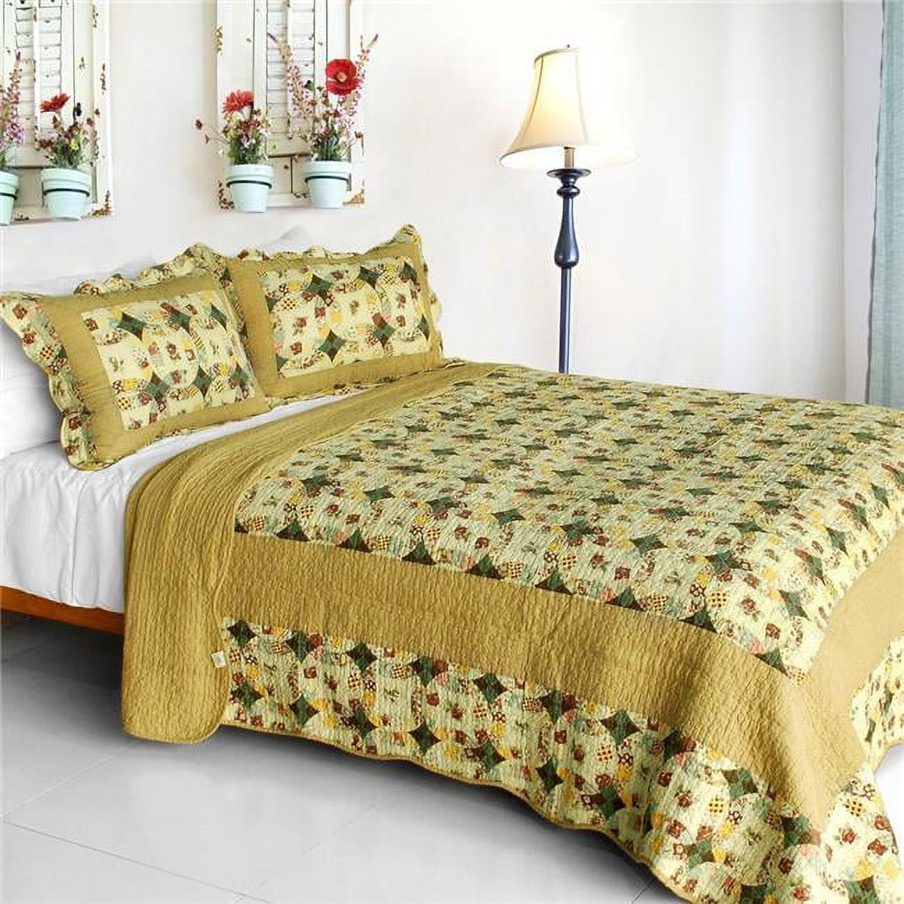 Blancho Bedding Autumn in Countryside Cotton 3 Pieces VermicelliQuilted Patchwork Quilt Set