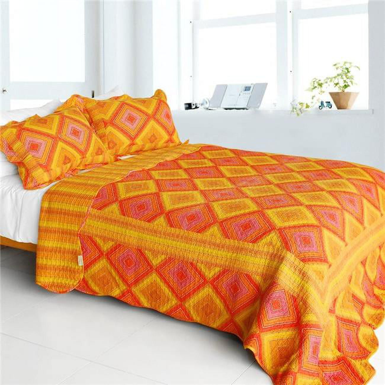 Blancho Bedding Burning Flame Cotton 3 Pieces VermicelliQuilted Striped Patchwork Quilt Set