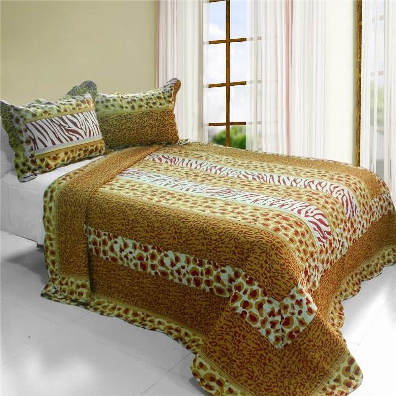 Blancho Bedding Golden Time Cotton 3 Pieces VermicelliQuilted Printed Quilt Set Full & Queen