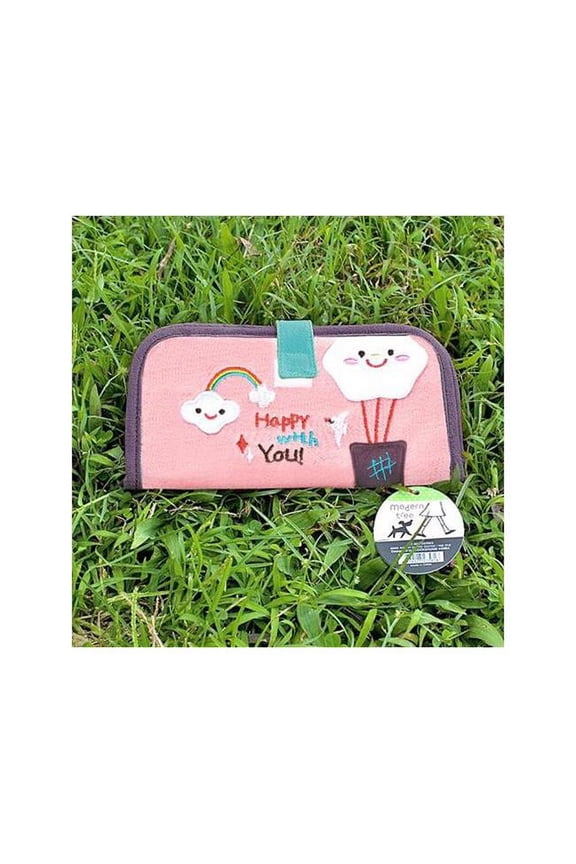 BE-7-PINK 7.1 x 3.7 in. Happy with You - Embroidered Applique Fabric Art Wallet Purse  Card Holder & ID Holder  Pink