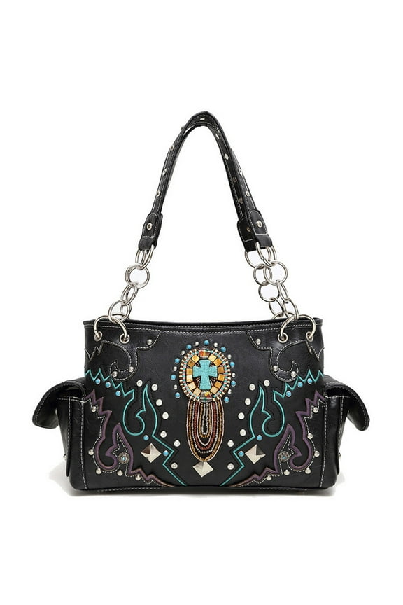 Womens Sun God PU Leather Handbag Fashion Elegant Tote Bag Black