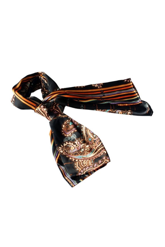 Blancho Black Chic Paisley & Stripes Design Fashion Soft Silk Scarf/Wrap/Shawl(Large)