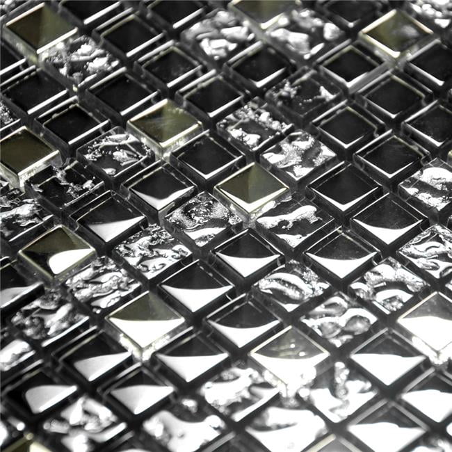 Blancho TIL-JFD-STD15002-6PC Jet Black Design Peel & Stick Mosaic Decorative Wall Tile, Multi Color - 6 Piece
