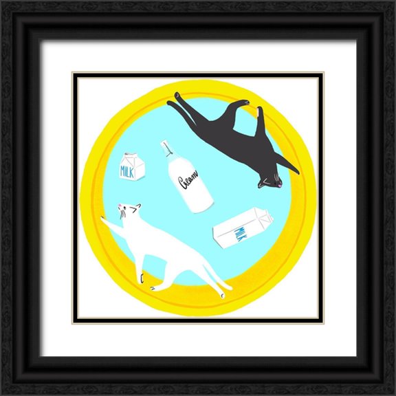Blanckslate   12x12 Black Ornate Wood Framed with Double Matting Museum Art Print Titled - Mod Cats Collection C
