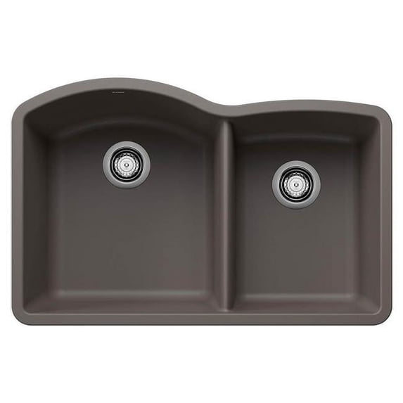 Blanco 443101 32 in. 60-40 Diamond Silgranti Double 1.75 in. Bowl Undermount Kitchen Sink - Volcano Gray