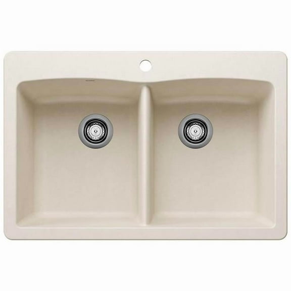 Blanco 443067 33 in. Diamond Silgranti 50-50 Double Bowl Dual Mount Kitchen Sink - Soft White