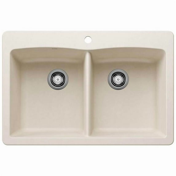 Blanco 443067 33 in. Diamond Silgranti 50-50 Double Bowl Dual Mount Kitchen Sink - Soft White