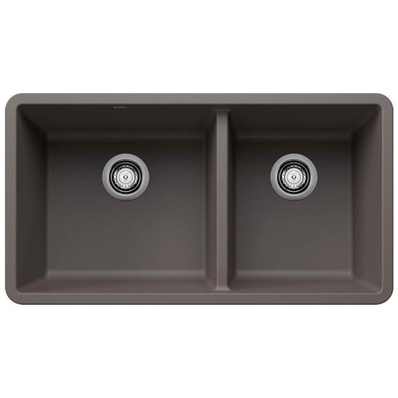 Blanco 443118 33 in. 60-40 Precis Silgranti Double Bowl Undermount Kitchen Sink - Volcano Gray