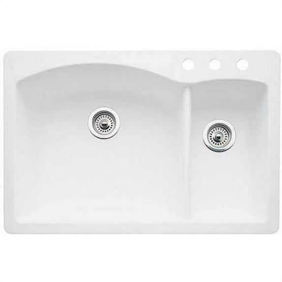 Blanco 441282-3 Diamond 22" X 33" Double-Basin Granite Drop-In Or Undermount 3-Hole Residential Kitchen Sink, Available in Various Colors