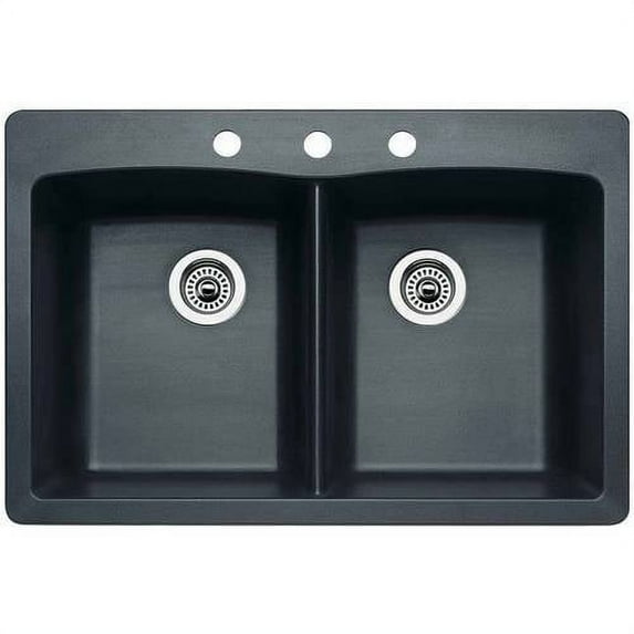 Blanco 441285-3 Diamond 22" X 33" Double-Basin Granite Drop-In Or Undermount 3-Hole Residential Kitchen Sink, Available in Various Colors